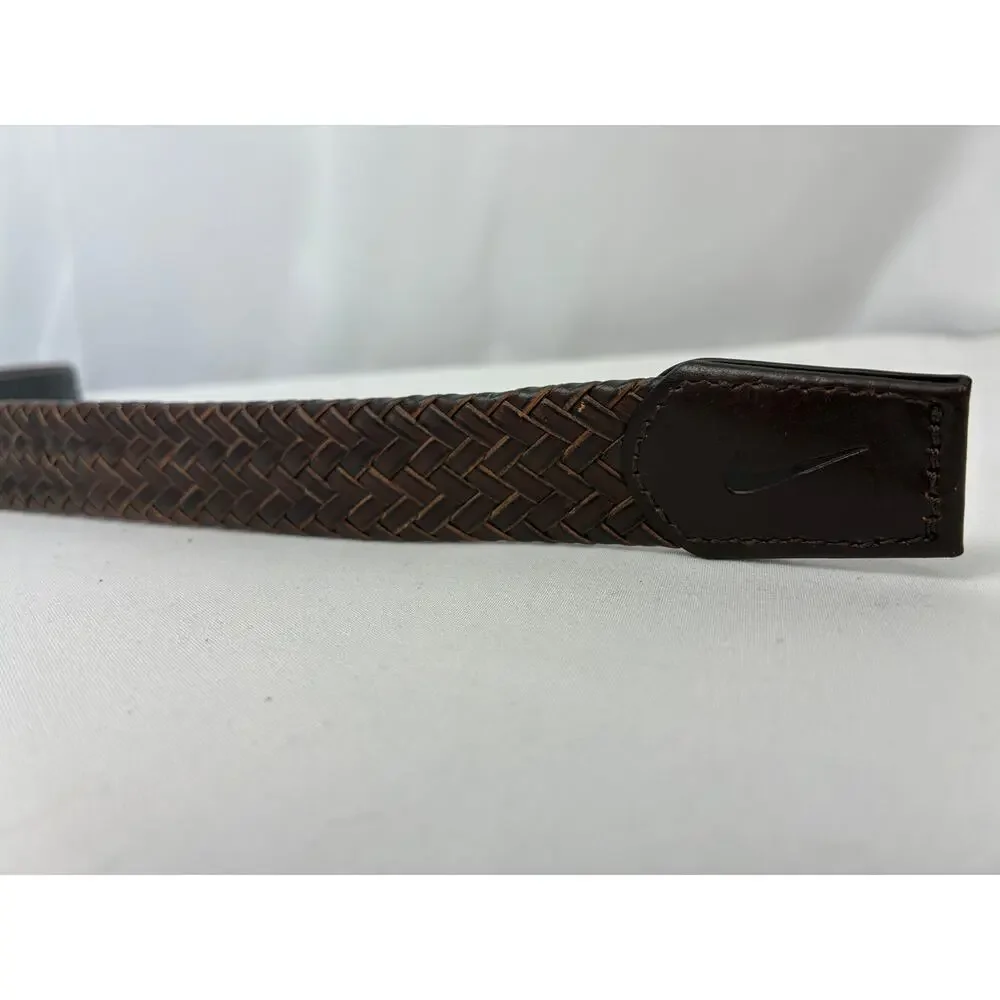 Nike Woven Braided Leather Belt Reversible 36 Brown Black Silver Tone Classic